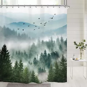 Misty Mountain Shower Curtain 60Wx72H Inch Greenery Nature Pine Tree Foggy Scene - Picture 1 of 6