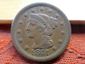 1851 United States Braided Hair Large Cent 1c Copper Coin - (Nice Condition) - Picture 1 of 2
