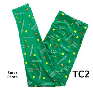 TC2 LuLaRoe Leggings ST. PATRICK'S DAY WORDS; Sizes 20-26 Tall & Curvy 2; GREEN - Picture 1 of 4