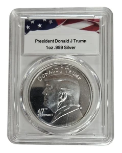 1 Troy Ounce .999 Fine Silver Bullion D J TRUMP Coin Design Round in Slab Case - Picture 1 of 3