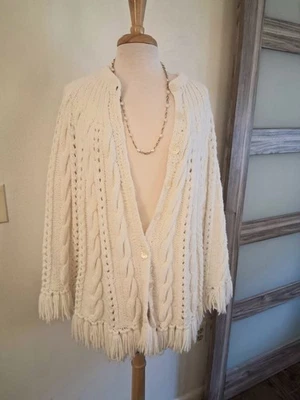 Poncho de ganchillo a mano para mujer vintage talla mediana a grande color marfil Foto 1 de 4