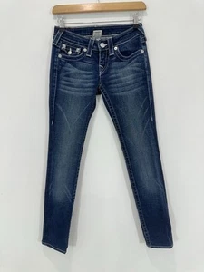 True Religion Skinny Jeans Women 24 (Actual 26x27) Blue Denim Julie Low Rise USA - Picture 1 of 14