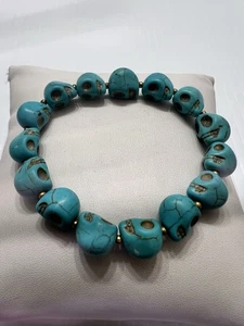 SKULL turquoise bracelet stretch Actual Stone Price Includes 2 Bracelets - Picture 1 of 13