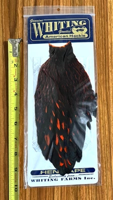 Capa de gallina americana Whiting, naranja teñida de negro, atar moscas Foto 1 de 2