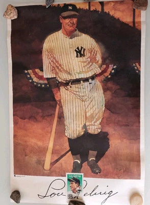 Vintage 1989 LOU GEHRIG PÔSTER SELO POSTAL DOS EUA EDIÇÃO 24"x36" beisebol - Imagem 1 de 4