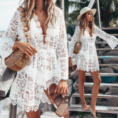 Traje de baño de encaje para cubrir boho playa mujeres maxi bikini vestido solero verano EE. UU. Foto 1 de 4