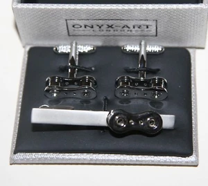 Juego de barra de corbata + gemelos para hombre - Diseño de cadena de bicicleta para bicicleta * Regalo para ciclista - Imagen 1 de 1