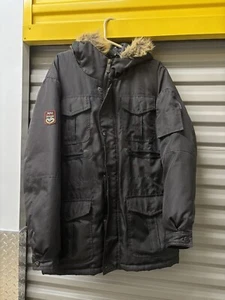Vintage Triple Fat Goose Down Puffer Jacket Parka Hood Faux Fur Trim Y2k 2000s L - Picture 1 of 12