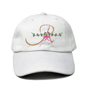 White cap- Initial R embroidered cap, Letter R embroidered baseball cap hat - Picture 1 of 5