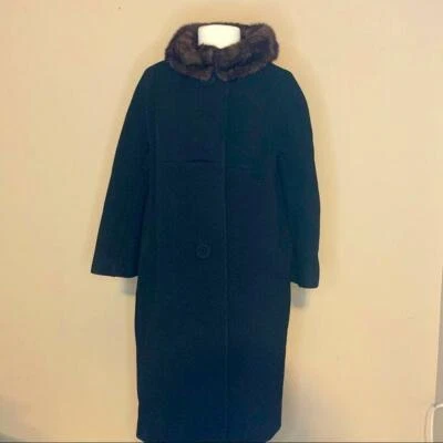 Vintage | Abrigo negro con cuello de piel Foto 1 de 4