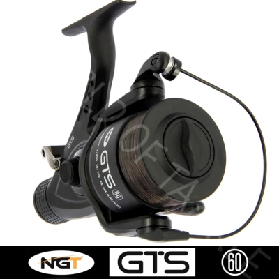 NGT Carp Fishing Reel GTS 60 Bait Runner Freespool with 15lb Line Matt Black
