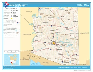 Mapa de pared laminado de referencia del estado de Arizona - Imagen 1 de 1