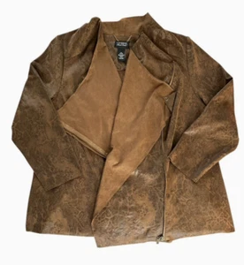 Catherines Black Label Moto Faux Suede Unlined Full Zip Jacket, Brown, 0X 14/16W - Picture 1 of 10
