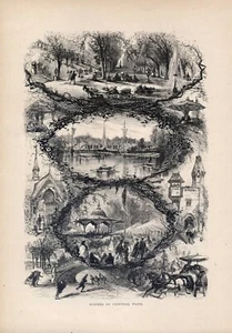 7 scene a Central Park, New York; incisione 1874; America pittoresca - Foto 1 di 1