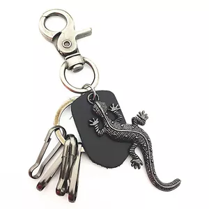 New Cool Men's Lizard Gecko Leather Ornaments Belt Loop Keychain Key Ring - Picture 1 of 3