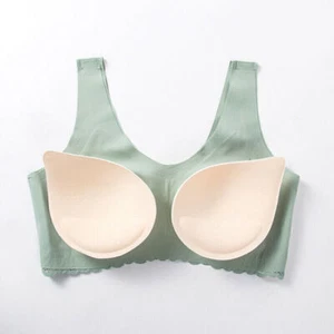 Women Lace Ice Silk Bra Seamless Latex Padded Bra Push Up Bralette Lingerie Top - Picture 1 of 14