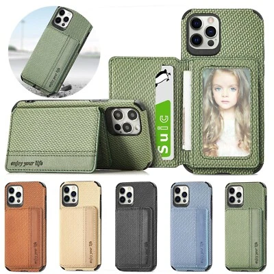 Magnetic Flip Wallet Card Holder Case For iPhone 14 15 16 17 Pro Max 13 12 11 7 - Image 1 of 4