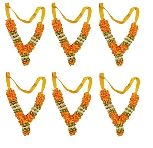 Puja Garland Ribbon Mala God Idol Small Haar Statue Figurines 9cm Yellow - Picture 1 of 4