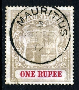 MAURITIUS 1902 1 Rupee Grey & Carmine Watermark Crown CC SG 55 VFU - Picture 1 of 2