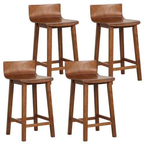 24.5" Wooden Pub Chairs Set of 4 Bar Stools w/ Low Backrest & Footrest