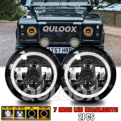 For Land Rover Defender 90 110 Pair 7" inch Round LED Headlights DRL Hi/Lo Beam Foto 1 de 4