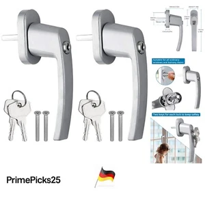 Abschließbare Aluminium Fenstergriffe 2er Set, Sicherer Kinderschutz grau - Bild 1 von 12