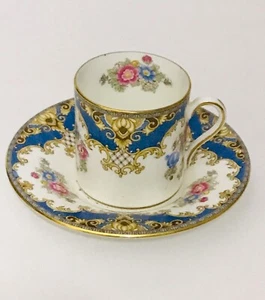 Vintage Shelley Bone China Blue Sheraton Demitasse Cup and Saucer - Picture 1 of 14