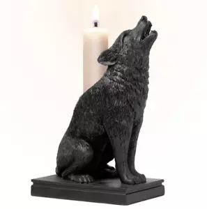 Alchemy Gothic Ulula Noctis Black Howling Wolf Tapered Candle Stick Holder V115 - Picture 1 of 5