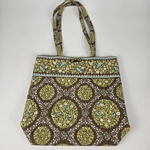 Vera Bradley braun & grün gesteppte Beuteltasche mit Bluebird "Sittin In A Tree" Pat - Bild 1 von 7