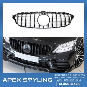 Mercedes C Class W205 C205 A205 14-18 Panamericana Grill with Camera Gloss Black - Picture 1 of 4