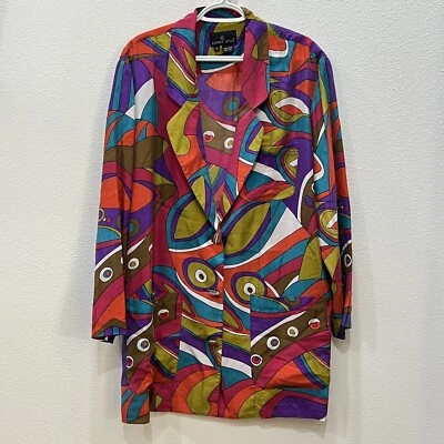 Vintage Carole Little Silk Art Deco Y2K Women’s Blazer Artsy Funky Size 12 Boho - Image 1 of 4