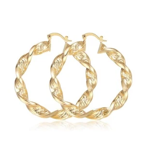 Woman 18K Gold Plated Rope Huggie Hoop Earring Drop Dangle 30-80mm - Picture 1 of 7