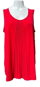 Catherines Top Woman Plus SZ 0X 14/16W Red Pleated Front Scoop Neck Sleeveless - Picture 1 of 11