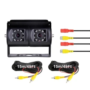 Black color Dual Twin Reversing Reverse Rear View Parking Camera+2x 15m Av Kit - Picture 1 of 13