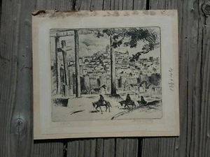 Antique Etching/Engraving Signed Religious Pilgrimage VNTG Old Art France? Cross - Picture 1 of 9