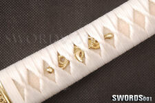 Elegant White Cord Tsuka Handle 26 Cm Brass Fittings Real Rayskin For Sword