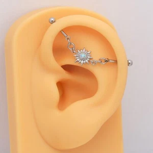 16G Sun Flower Stainless Steel Industrial Barbell Piercing Opal  Ear Jewelry - Picture 1 of 5