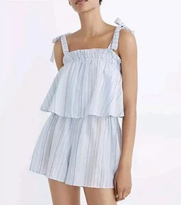 NWT Madewell Tie Strap Romper Womens Blue White Stripe Playsuit XS - Picture 1 of 11