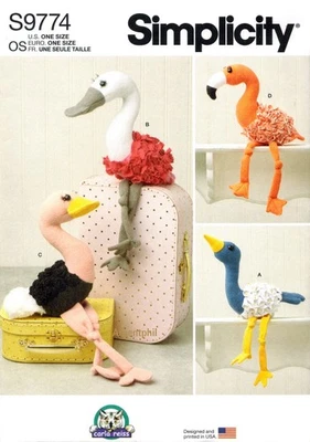 Simplicity 9774  Decorative Plush Birds Crane Ostrich Flamingo Craft Sew Pattern - Image 1 of 3