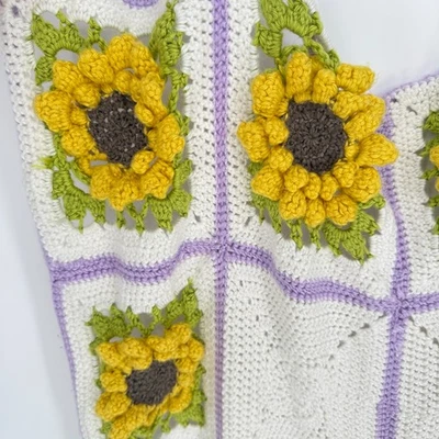 Manta cuadrada vintage girasoles abuela 32" x 55" tiro floral niños jóvenes niñas Foto 1 de 4