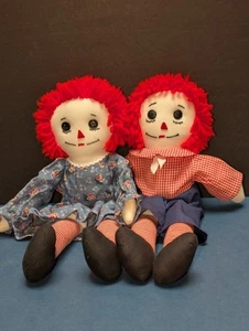 BEAUTIFUL Vintage HANDMADE 16" Raggedy Ann & Andy Dolls With Felt Hearts - RARE - Picture 1 of 7