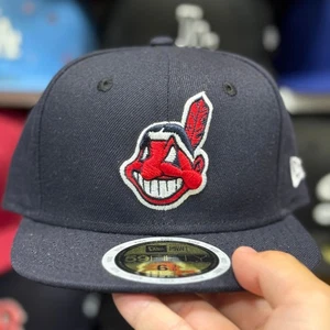 New Era Cleveland Indians Navy Youth 59FIFTY Fitted Hat | Request Size - Picture 1 of 4
