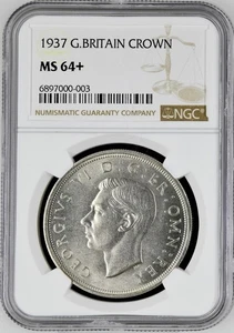 1937 Great Britain Silver 1 Crown NGC MS 64+ George VI Coronation Year MS64 PLUS - Picture 1 of 4