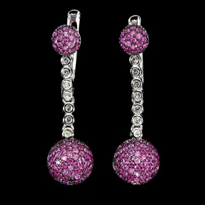 925 Sterling Silver Earrings Ruby Myanmar Round Diamond Cut Gemstone Jewelry - Picture 1 of 14