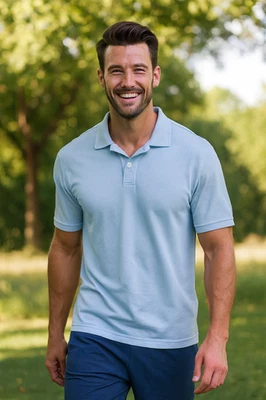 Polo de golf Peeble Beach seco de lujo rendimiento para hombre XL azul a lunares playa atlética Foto 1 de 4