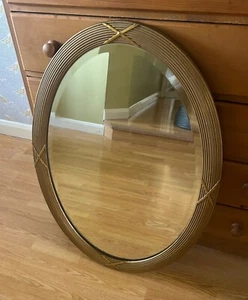 large heavy mirror, 1890-1900, oval, gold reeded pattern plaster frame, 34x24 in - Picture 1 of 10