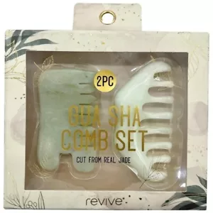 2 Piece Jade Gua Sha Massage Combs, Natural Jade Stone - Picture 1 of 2