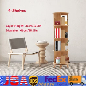 4 Layers Rotating Bookshelf Bookcase Storage Rack Floor Standing Display Holder - Picture 1 of 20