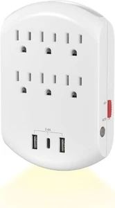 BN-LINK Outlet Extender, Multi Plug Outlets with 6 Outlets 3 USB Ports 3.1A - Picture 1 of 7