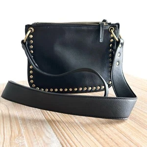 By Anthropologie Georgia Studded Crossbody Bag Black Faux Leather - Picture 1 of 8